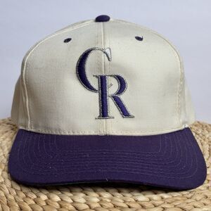 Vintage 90s Colorado Rockies Purple White Snapback Hat Cap MLB VTG